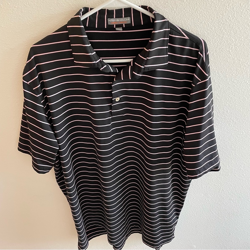 Peter Millar summer comfort black & pink striped golf Polo Sz large